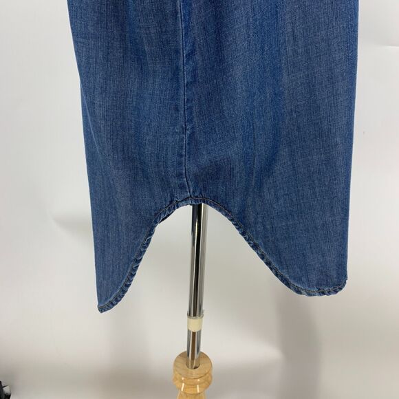 Cloth & Stone Shirt Womens S Small Blue Chambray Lace Up Long Sleeve Tencel Top - Picture 6 of 13